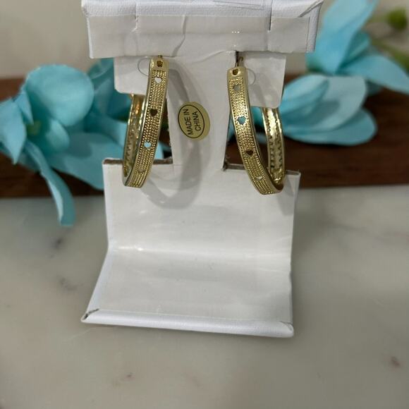 18K Gold Plated Womens Green‎ Heart Hoop Earring Oro Laminado - Picture 5 of 11